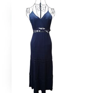 FASHION ON EARTH SIZE S Chic Navy Lace Maxi Dress